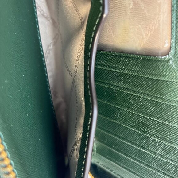 Michael Kors Women's Green Leather Zip Around Wristlet Wallet Organizer - Picture 2 of 6